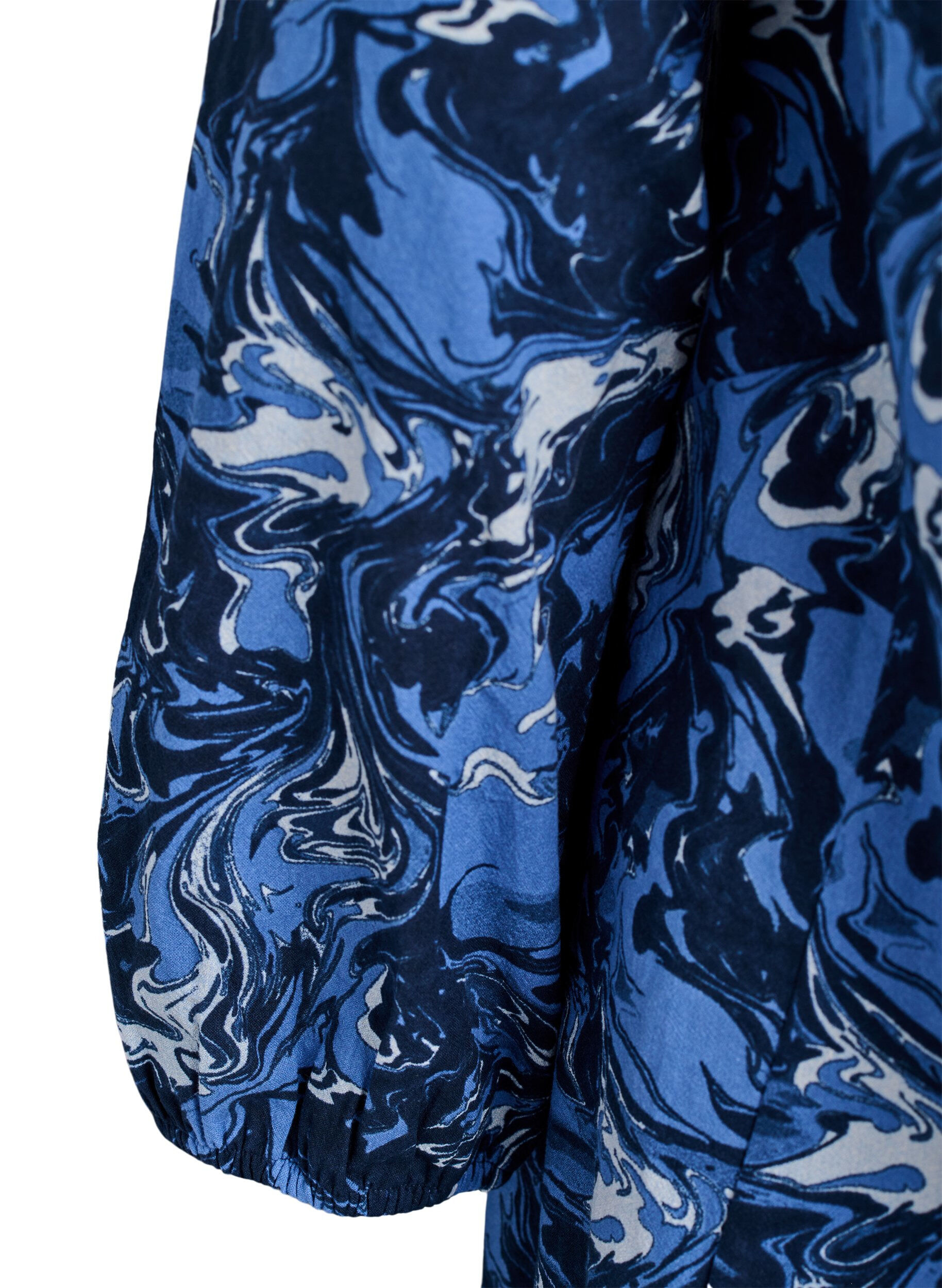 ZizziRobe courte en coton avec un ourlet &eacute;lastique et des manches longues, Bleu, Packshot image number 3