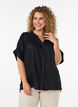 Chemise en viscose avec manches courtes et d&eacute;tail fronc&eacute;, Noir, Model image number 0