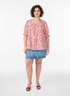 Blouse en coton avec encolure carr&eacute;e, Rouge, Model image number 1