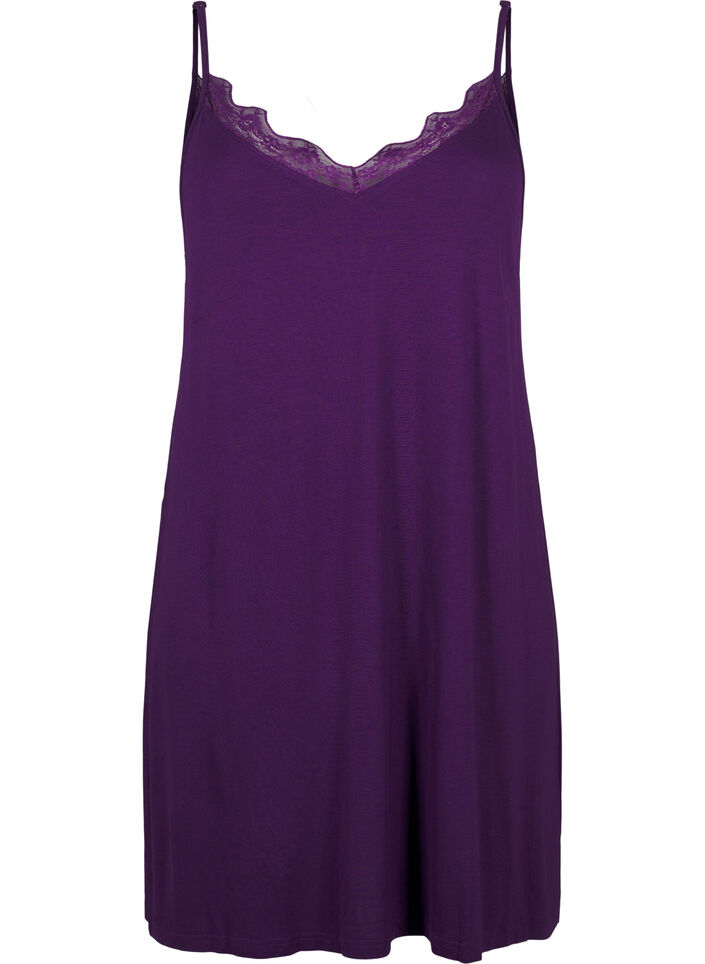 Chemise de nuit avec bord dentelle en viscose, Violet, Packshot image number 0