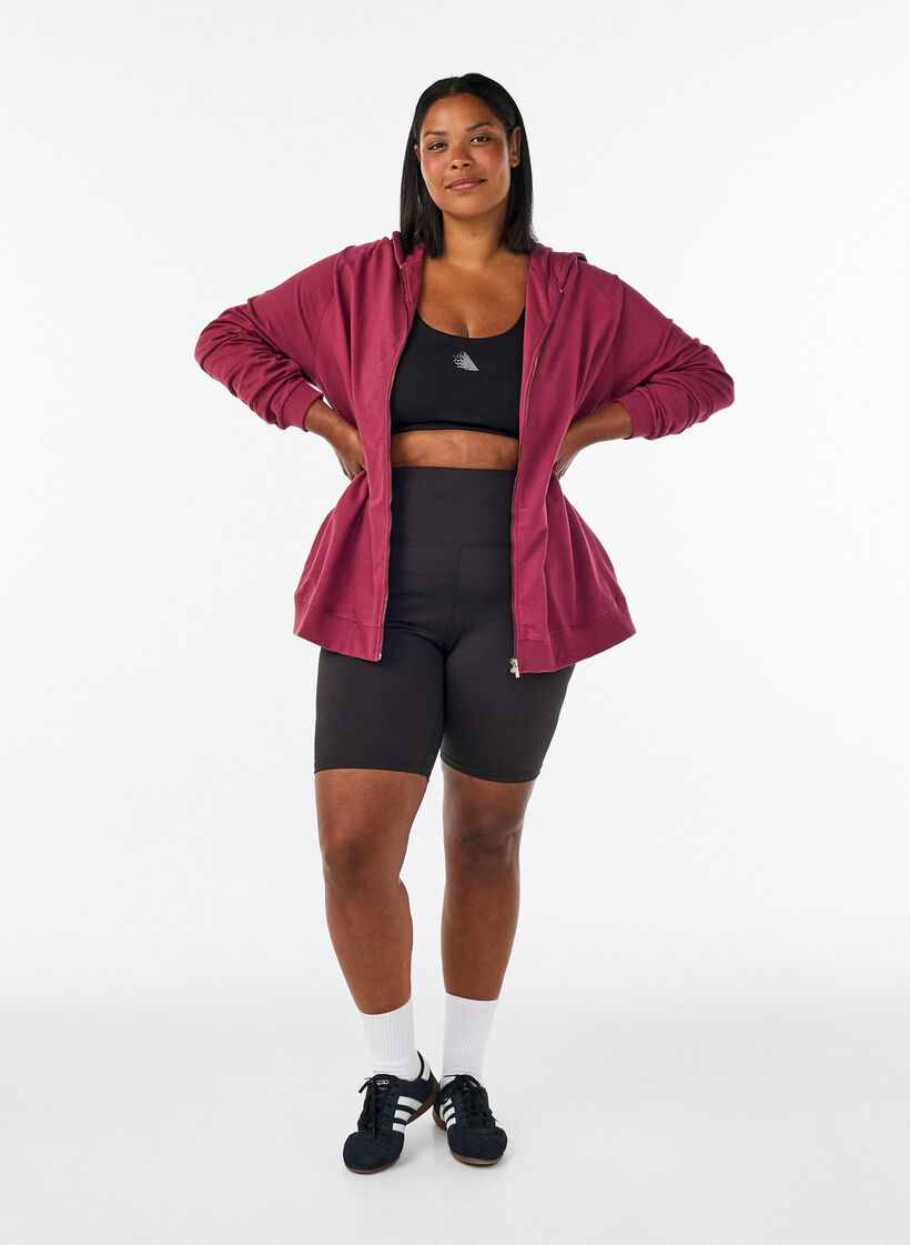 Sweat &agrave; capuche zipp&eacute; avec imprim&eacute; au dos, Bordeaux, Model image number 1
