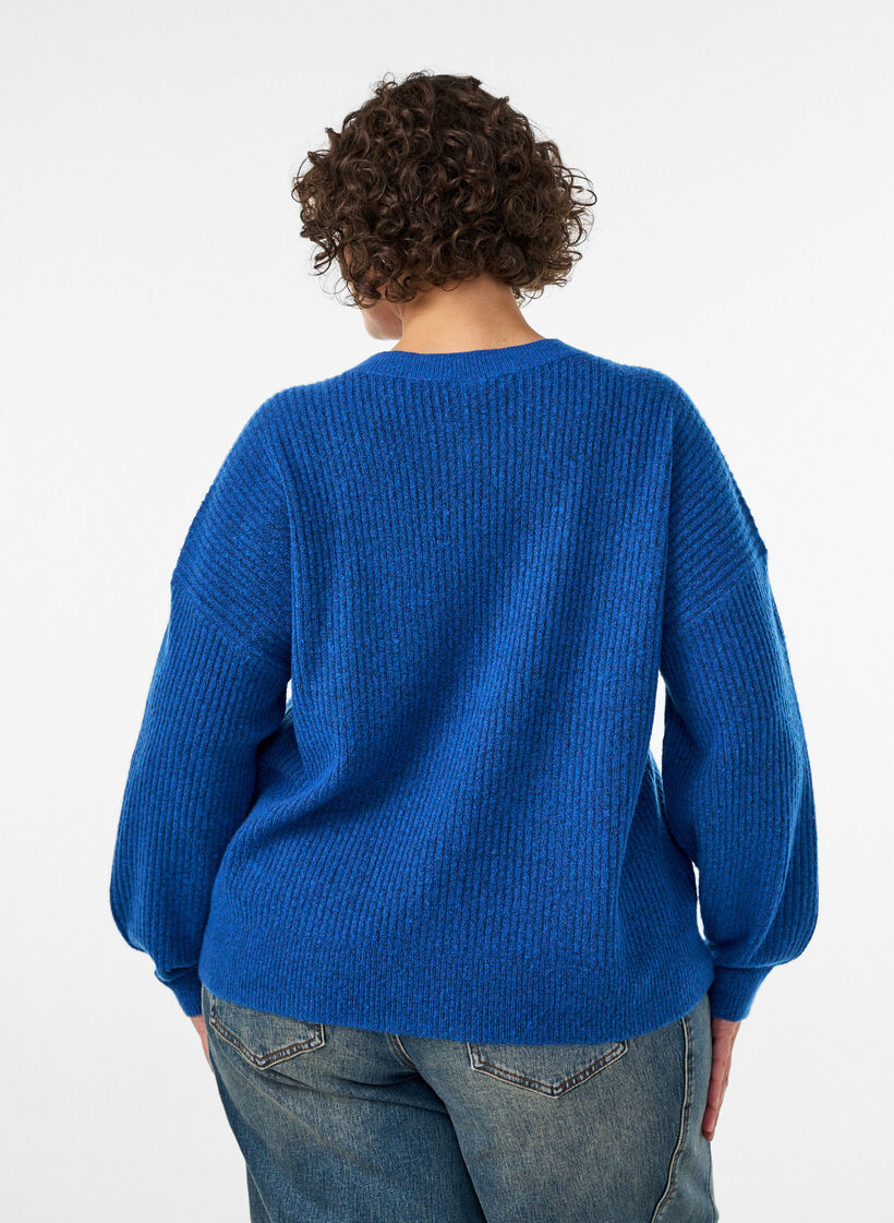 Cardigan en maille c&ocirc;tel&eacute;e avec boutons, Bleu, Model image number 2