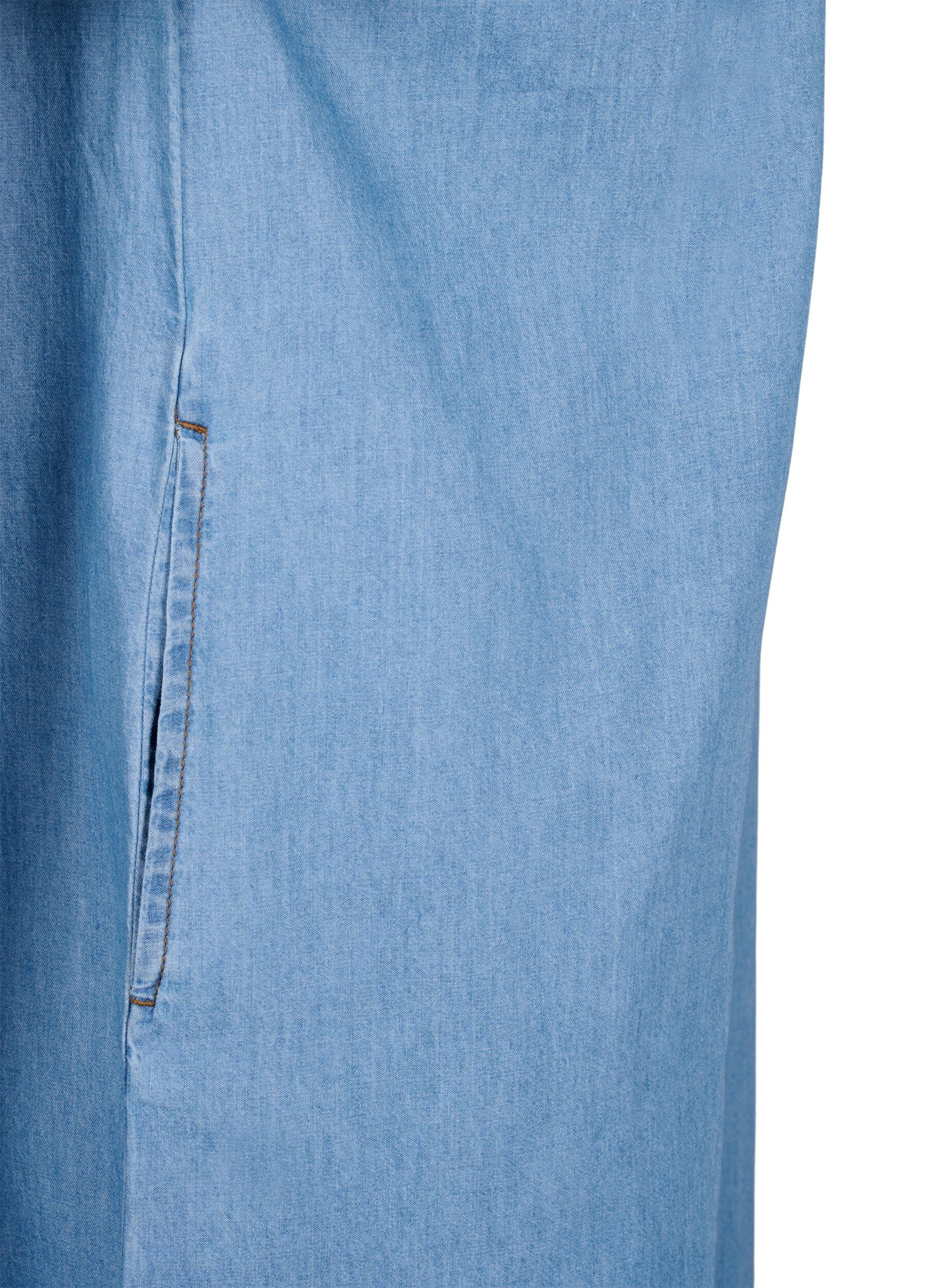 Zizzi Robe en jean avec fente et manches courtes, Blue denim, Packshot image number 4