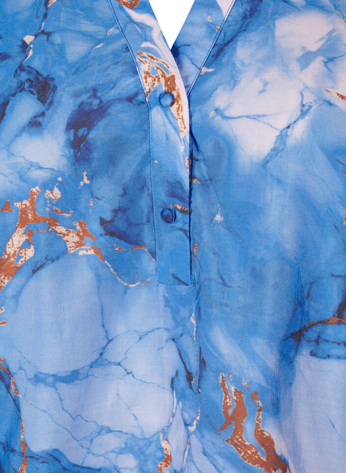Chemisier en viscose avec imprimé marbre et manches courtes, Bleu, Packshot image number 2