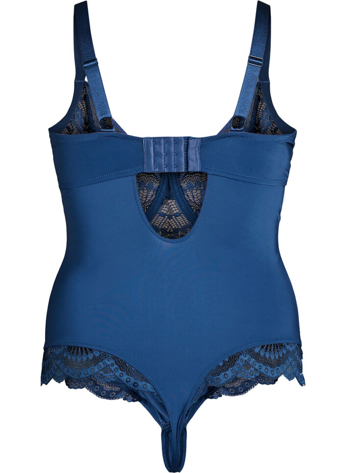 Body en dentelle &agrave; armatures avec d&eacute;tails de lani&egrave;res, Bleu, Packshot image number 1