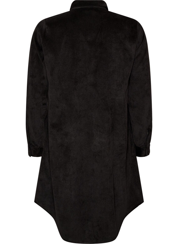 Robe chemise en velours c&ocirc;tel&eacute; avec col et fermeture boutonn&eacute;e, Noir, Packshot image number 1
