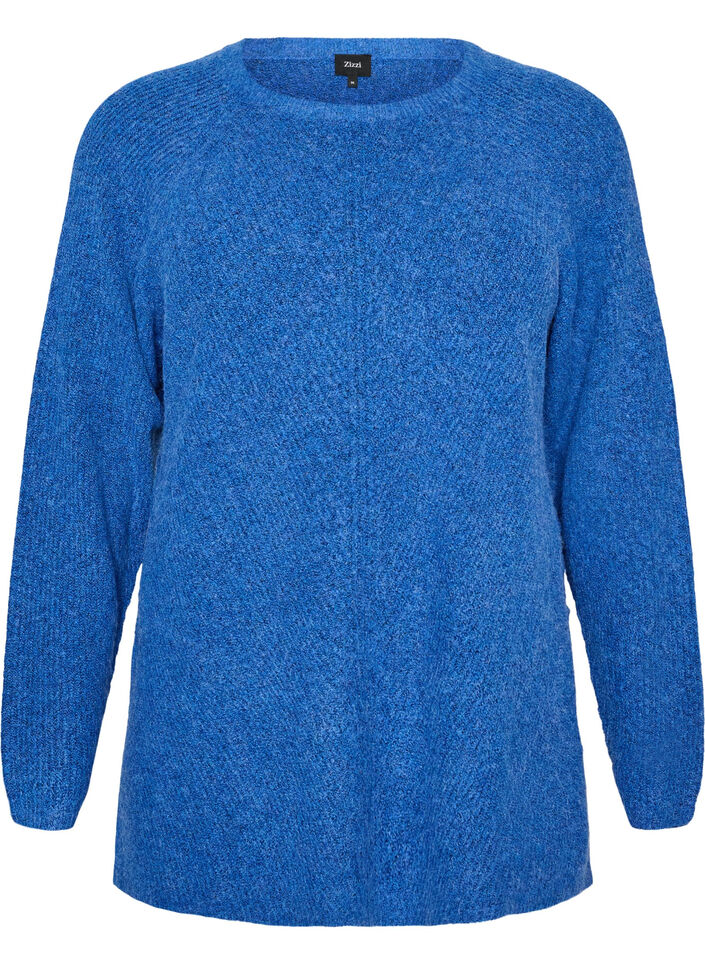 Pull en maille avec motif diagonal et manches raglan, Bleu, Packshot image number 0