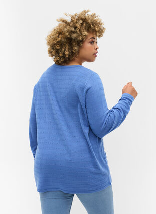 Pull en tricot avec col rond, Ultramarine, Model image number 1