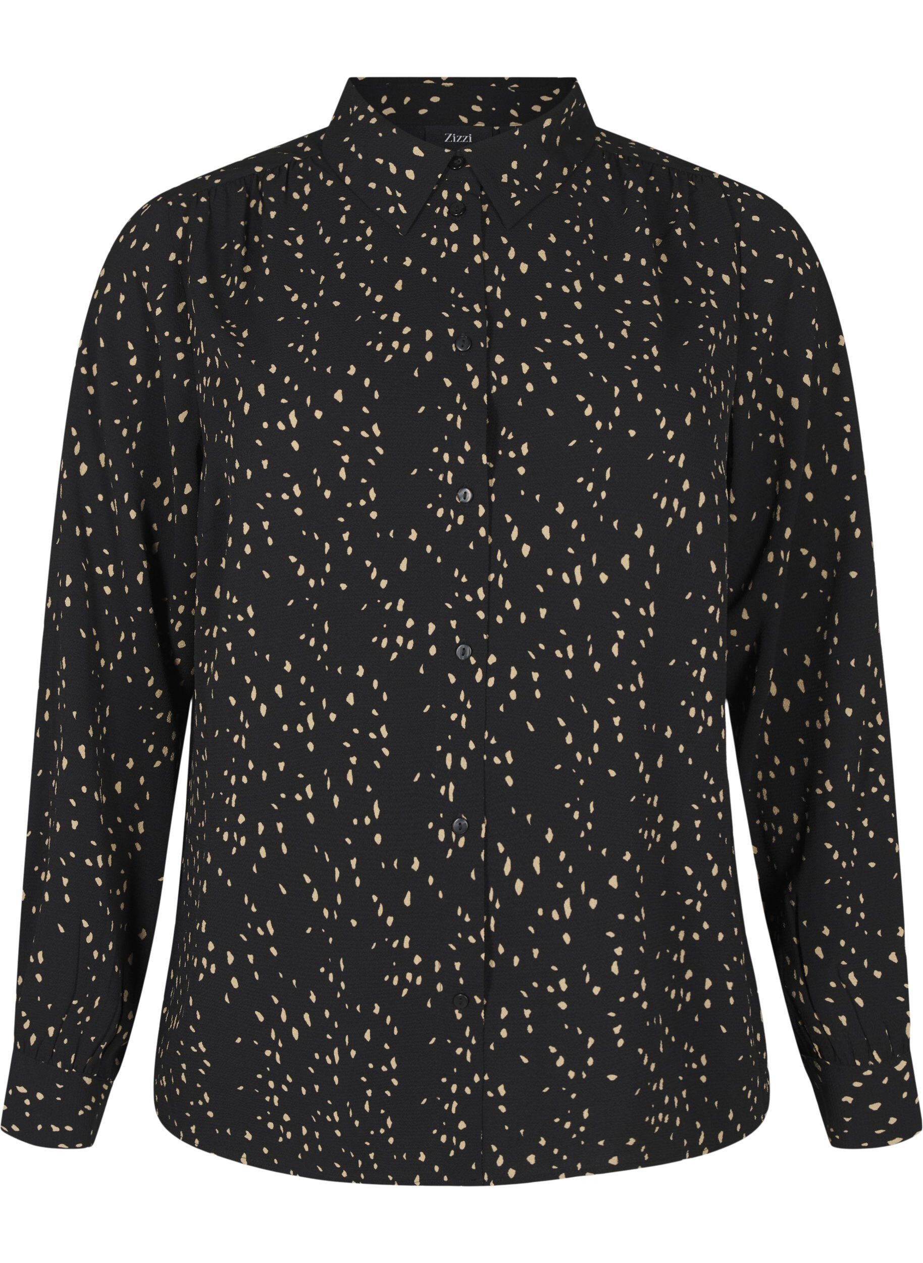 Zizzi Chemise &agrave; pois avec col, Black w. Dot AOP, Packshot image number 0