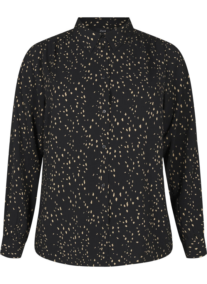 Chemise à pois avec col, Black w. Dot AOP, Packshot image number 0