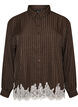 Chemise &agrave; fines rayures avec finitions en dentelle, Marron, Packshot image number 0