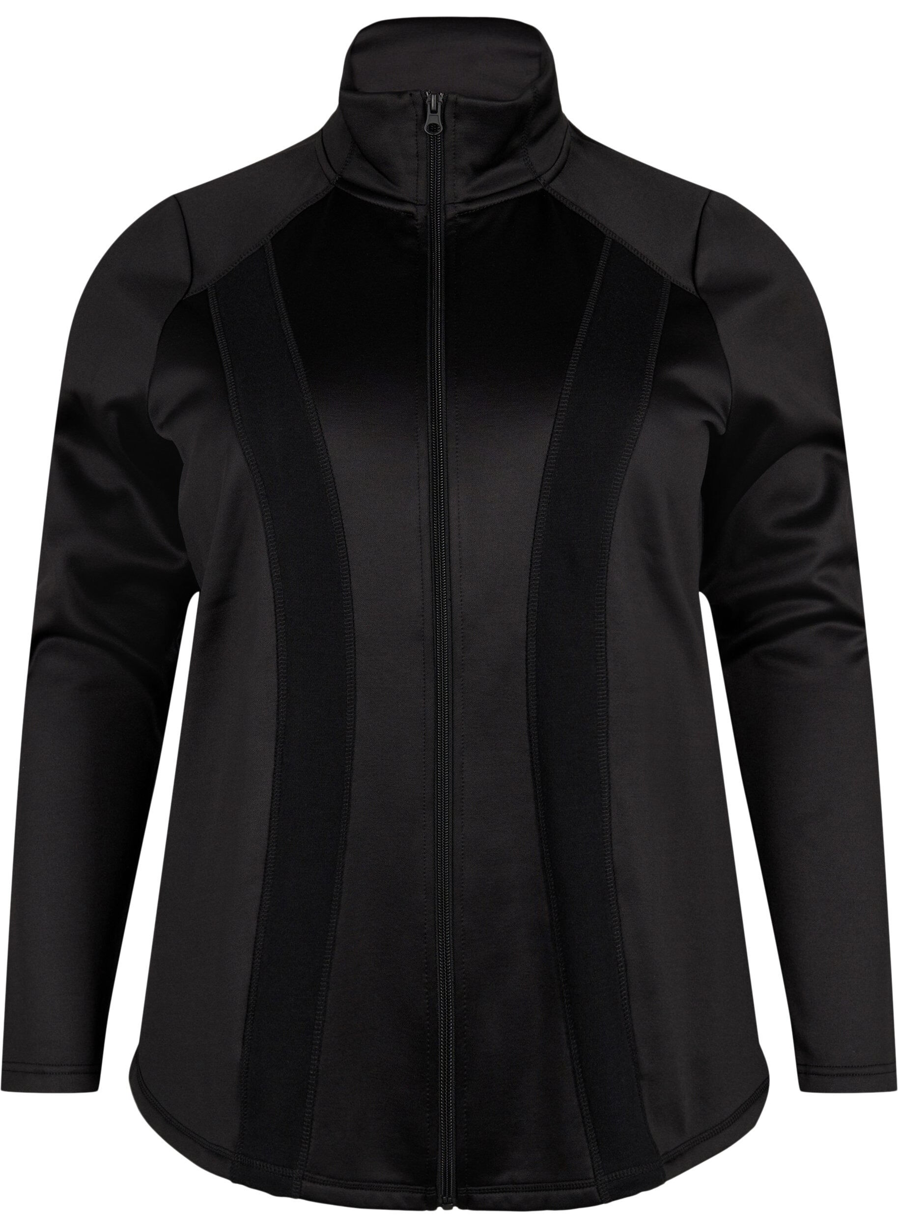 Zizzi Cardigan de sport avec fermeture &eacute;clair et col montant, Black, Packshot image number 0
