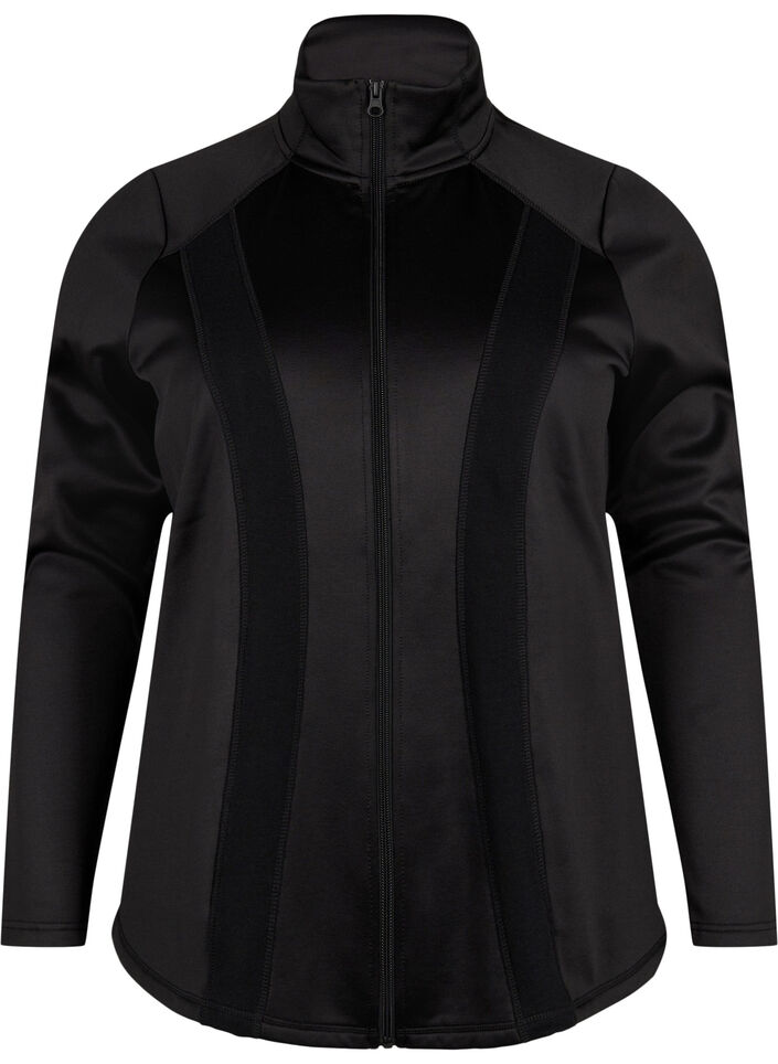 Cardigan de sport avec fermeture éclair et col montant, Black, Packshot image number 0