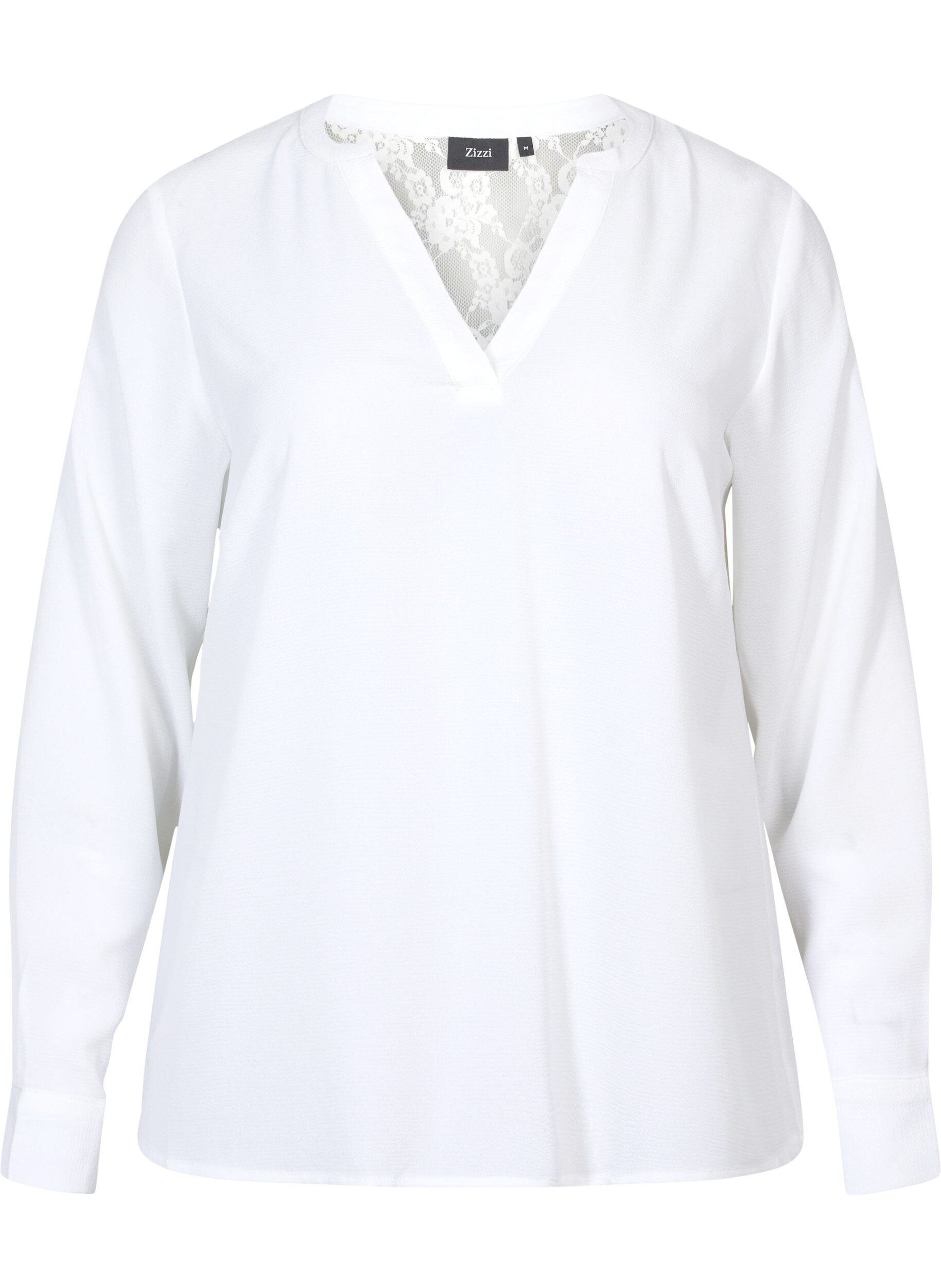 Zizzi Blouse &agrave; manches longues avec d&eacute;tails en dentelle , Bright White, Packshot image number 0