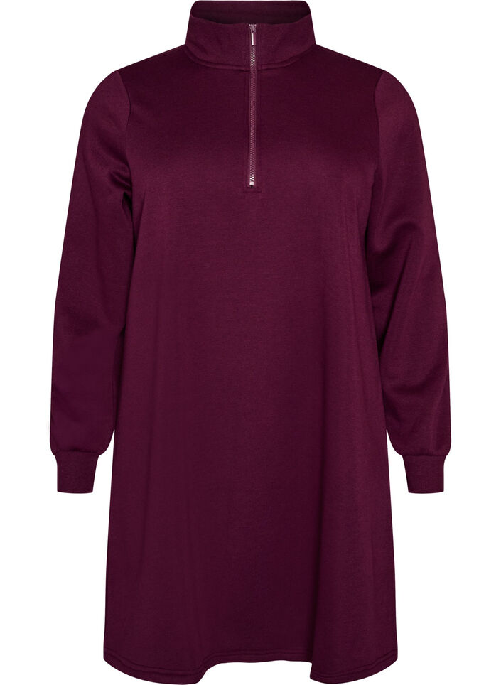 Robe sweat avec col montant c&ocirc;tel&eacute; et zip, Violet, Packshot image number 0