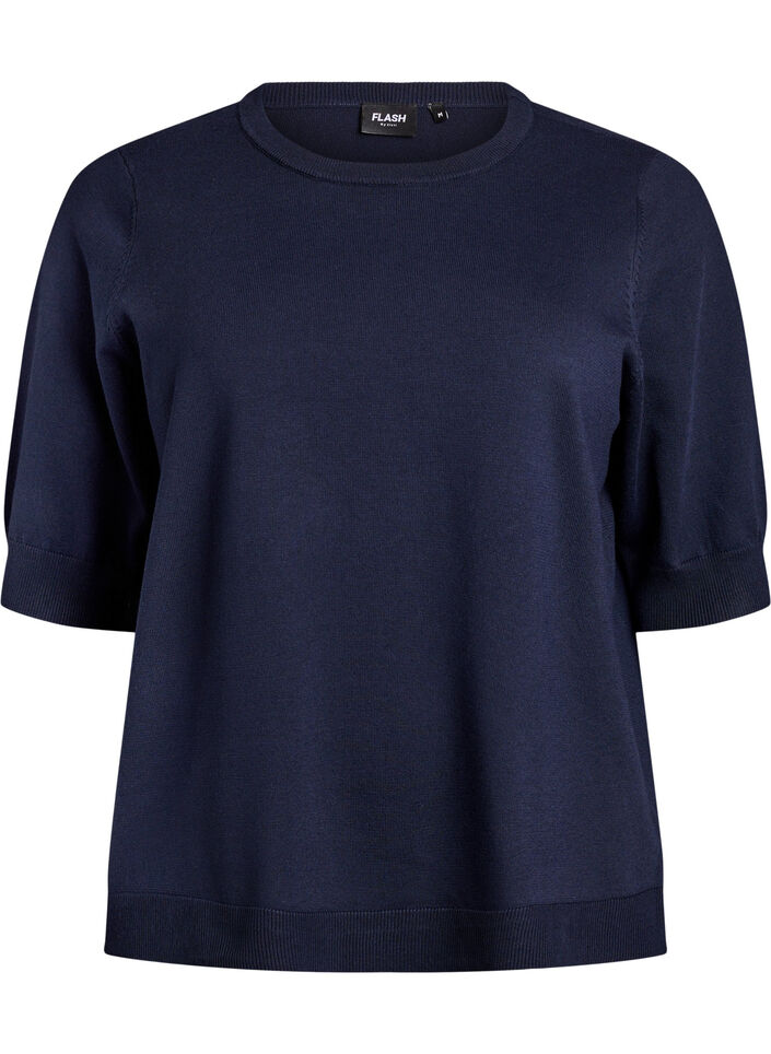 Blouse en fine maille &agrave; manches courtes, Bleu, Packshot image number 0