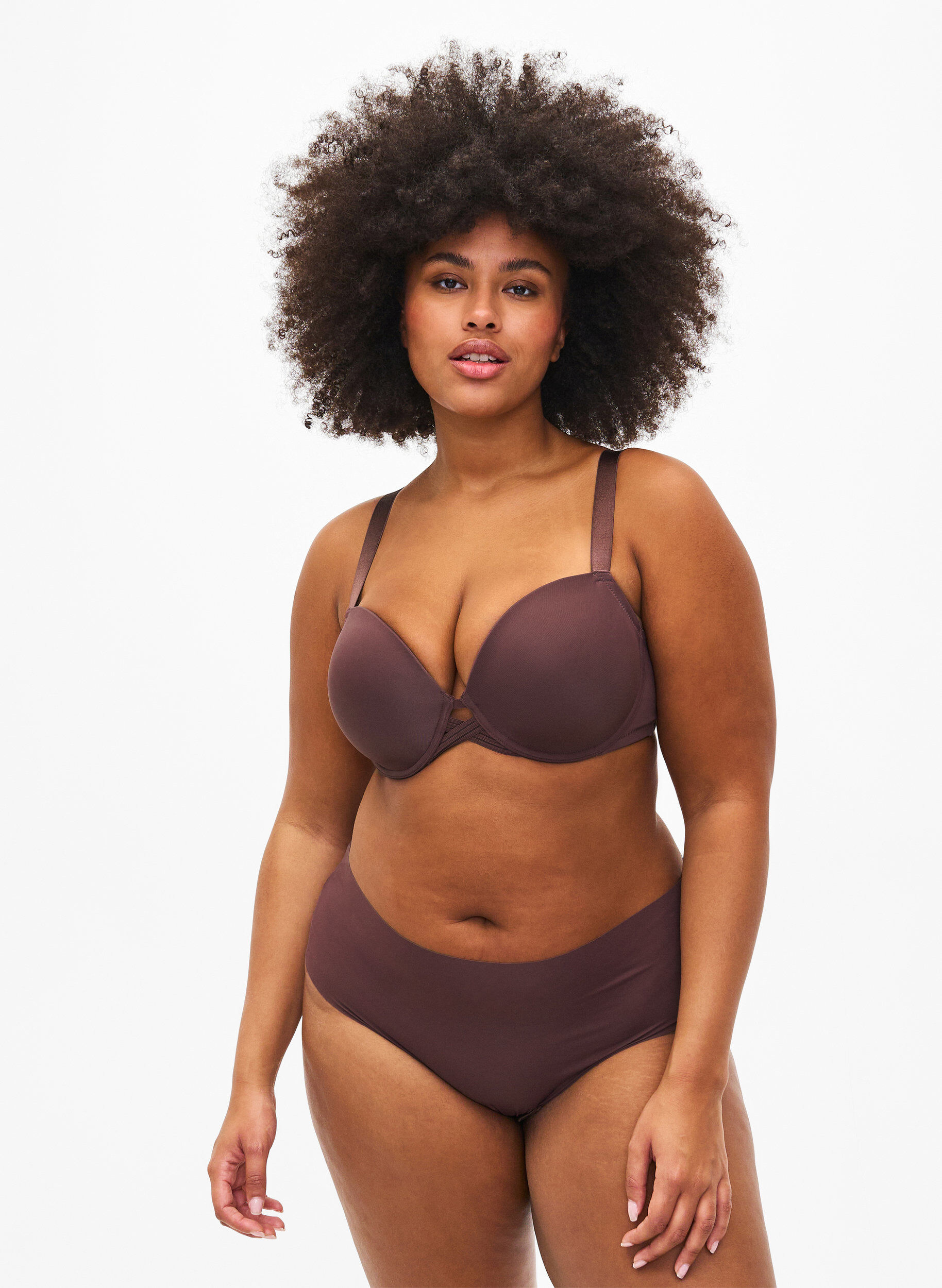 Zizzi Soutien-gorge moul&eacute; avec d&eacute;tail en forme de croix, Marron, Model image number 1