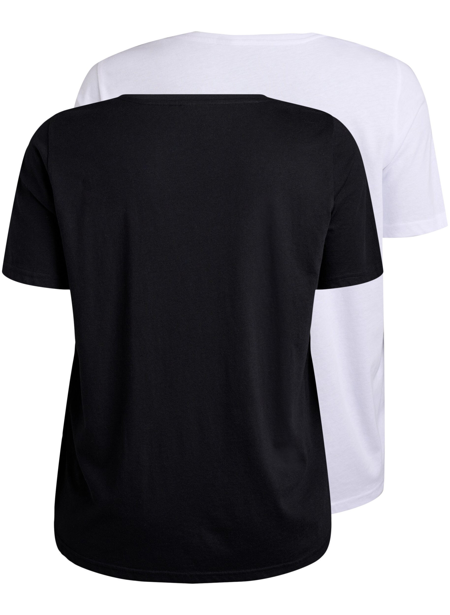 Zizzi Lot de 2 t-shirts avec col en V, Noir, Packshot image number 1