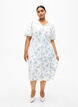 Robe en satin floral avec manches bouffantes, Off White Blue Fl., Model image number 3