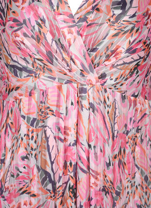Robe midi imprimée à col en V et manches 3/4, Pink Feather, Packshot image number 2