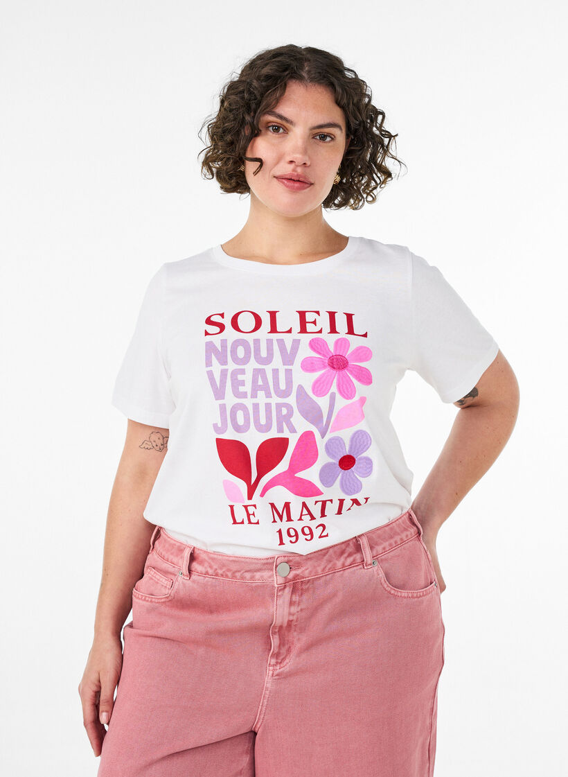 T-shirt en coton avec imprim&eacute;, Blanc, Model image number 0