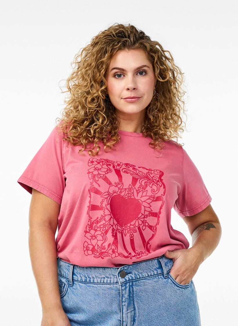 T-shirt en coton biologique avec une impression cool, Rose, Model image number 0