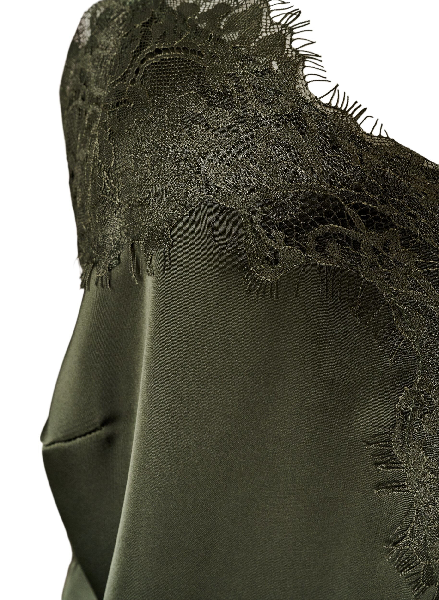 ZizziRobe en satin avec dentelle et ourlet asym&eacute;trique, Vert fonc&eacute;, Packshot image number 2