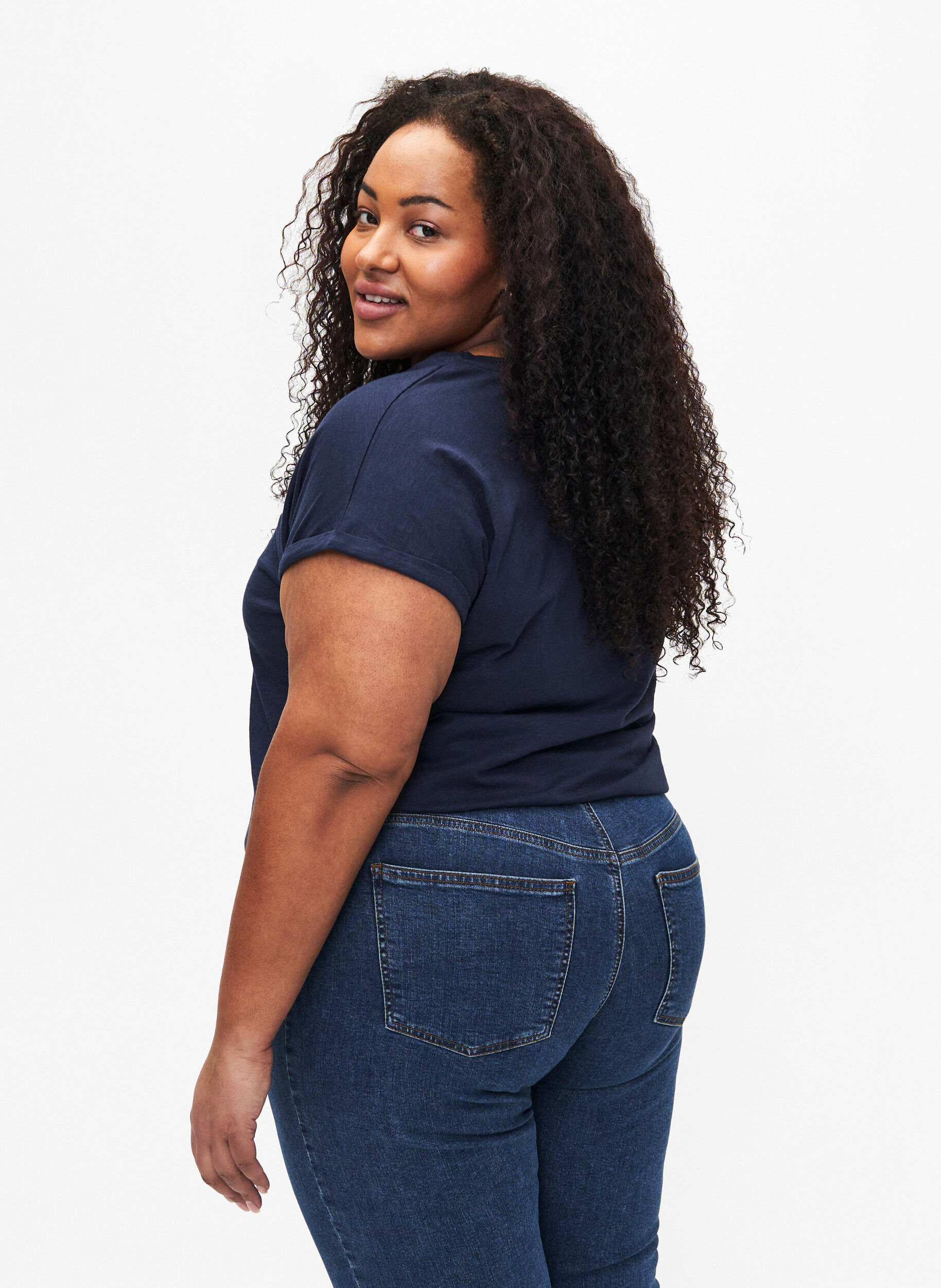 Zizzi T-shirt imprim&eacute; en coton biologique, N.Sky w. White Print, Model image number 1