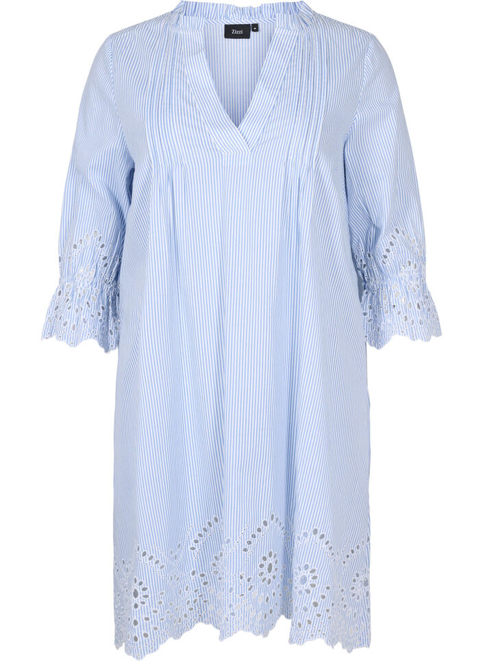 Robe en coton avec rayures et broderie anglaise, Blue Stripe, Packshot image number 0