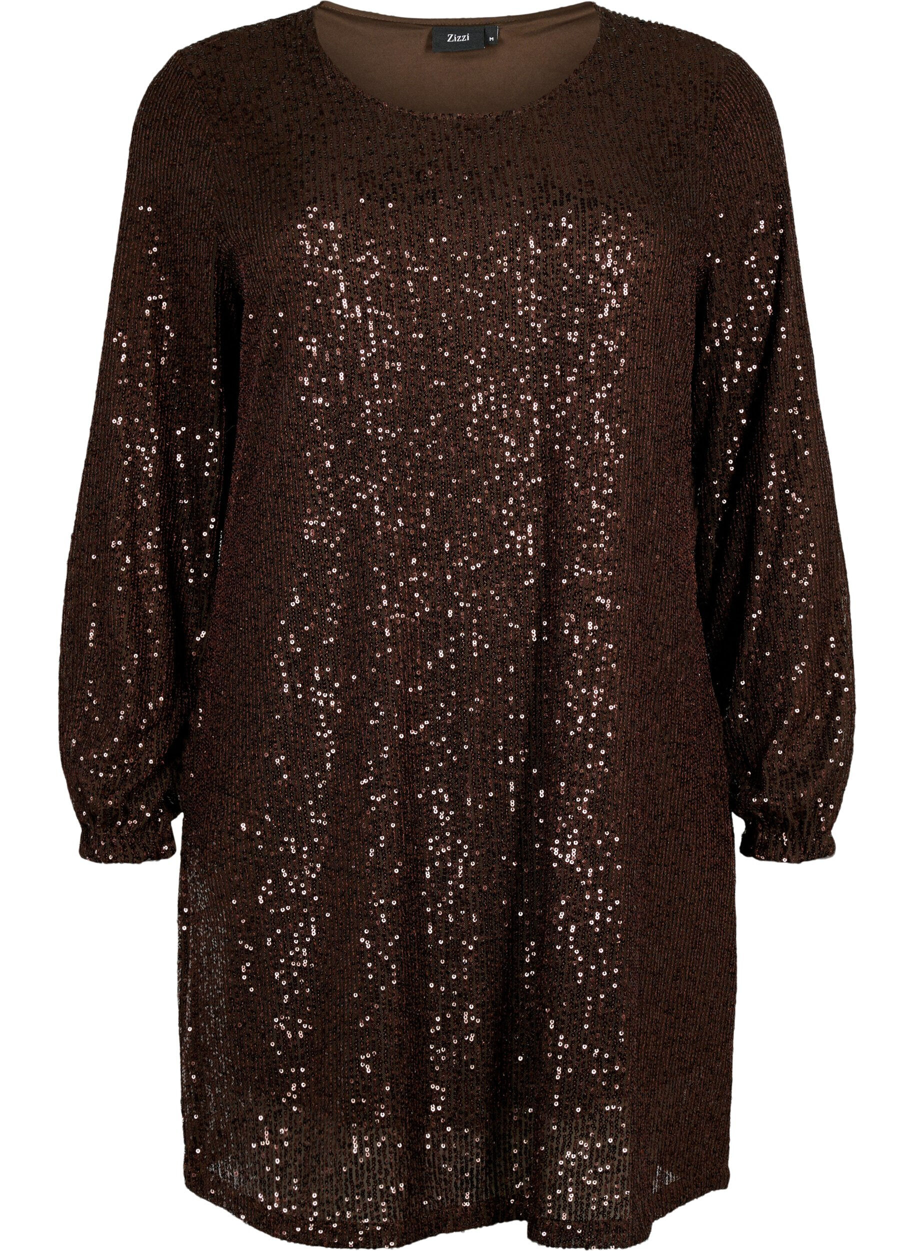 Zizzi Robe courte &agrave; sequins et manches longues, Chicory Coffee, Packshot image number 0