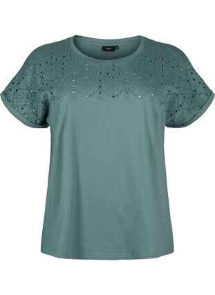 T-shirt en coton biologique avec broderie anglaise, Sea Pine, Packshot image number 0