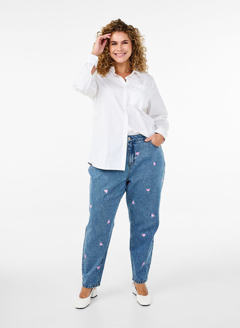 Jeans Mille coupe Mom avec broderies, Bleu Clair, Model image number 0