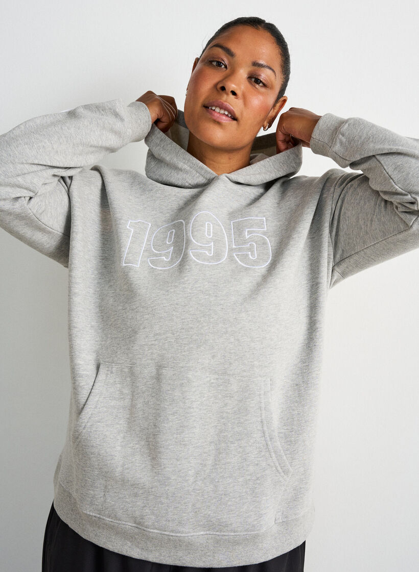 Sweat &agrave; capuche avec motif brod&eacute;, Gris, Model image number 0