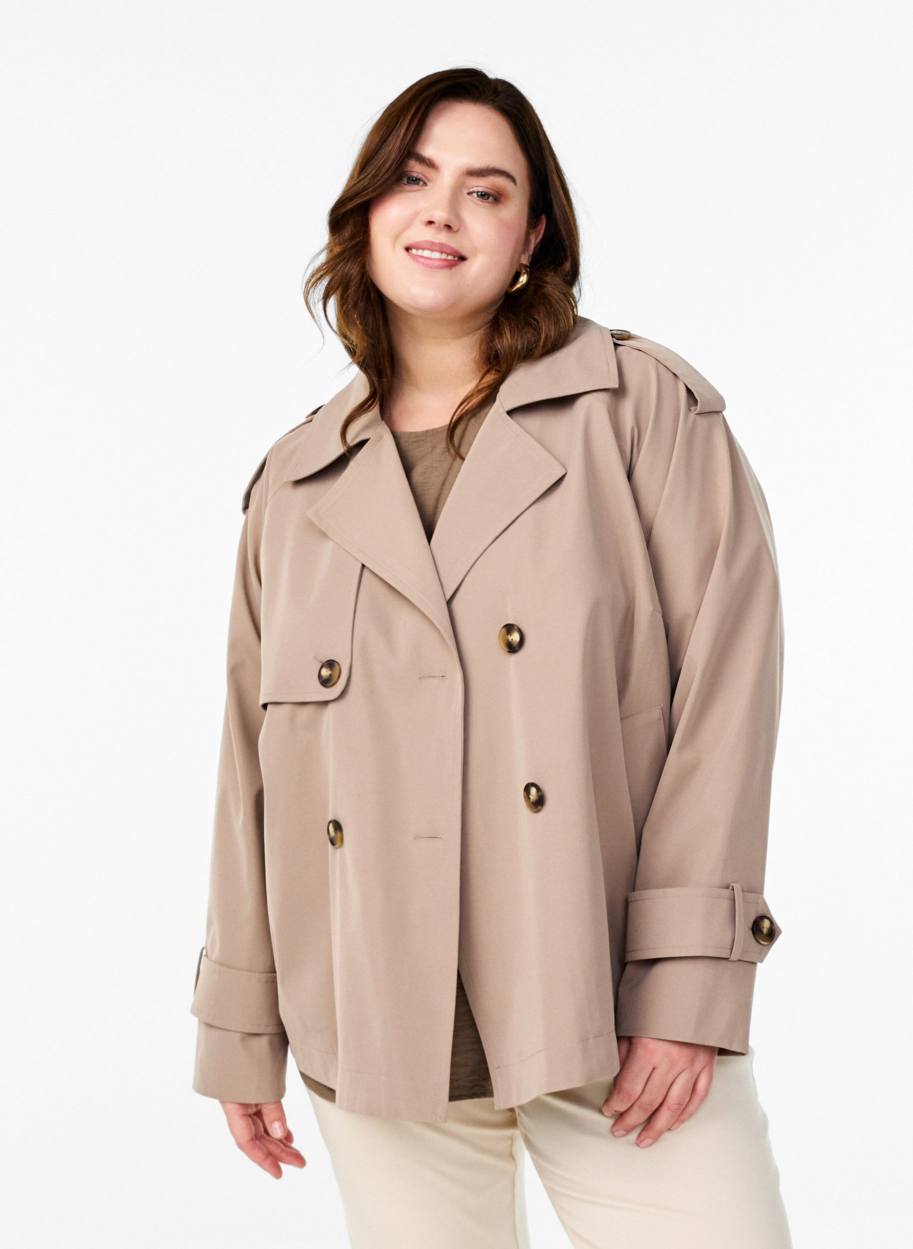 Zizzi Trench court aux d&eacute;tails classiques, Gris, Model image number 0