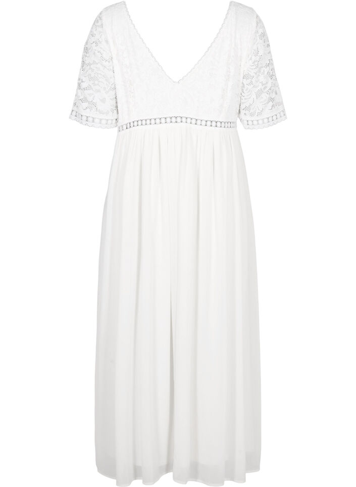 Robe longue avec décolleté au dos et manches courtes, Bright White, Packshot image number 1