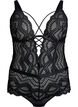 Body en dentelle avec d&eacute;tails lac&eacute;s, Noir, Packshot image number 0