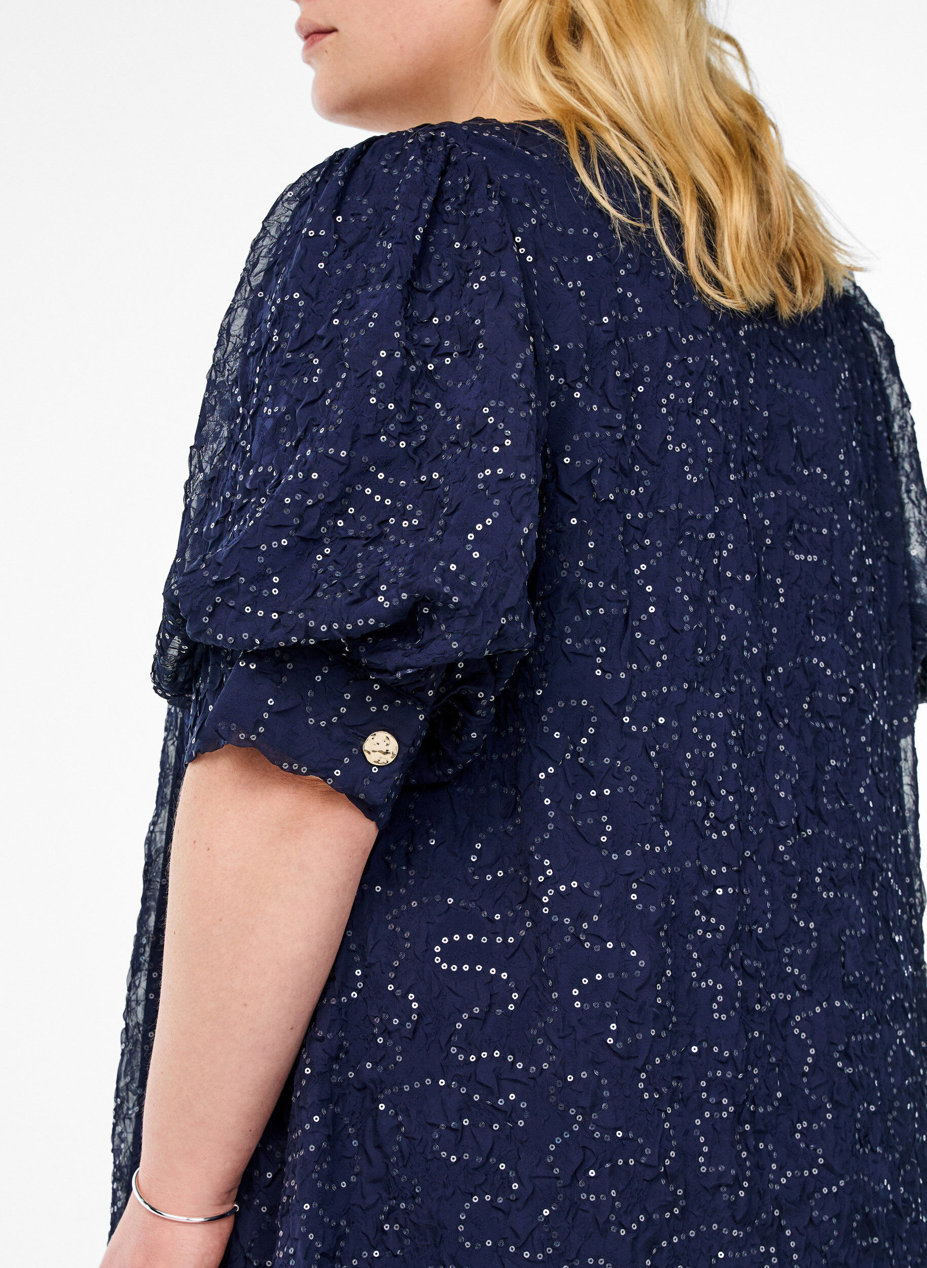 Zizzi Robe de soir&eacute;e courte &agrave; paillettes, Bleu, Model image number 3