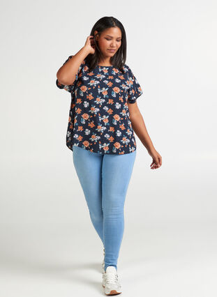 Blouse, Blue w. flowers , Model image number 2