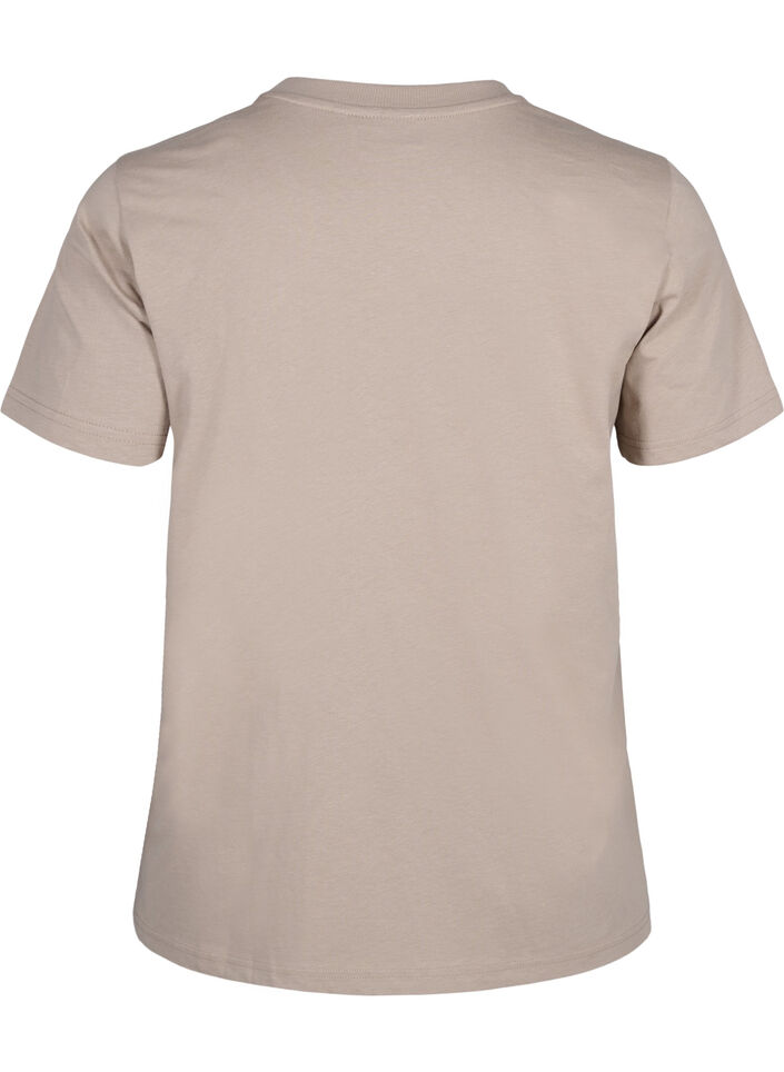 T-shirt basique en coton &agrave; col rond, Beige, Packshot image number 1