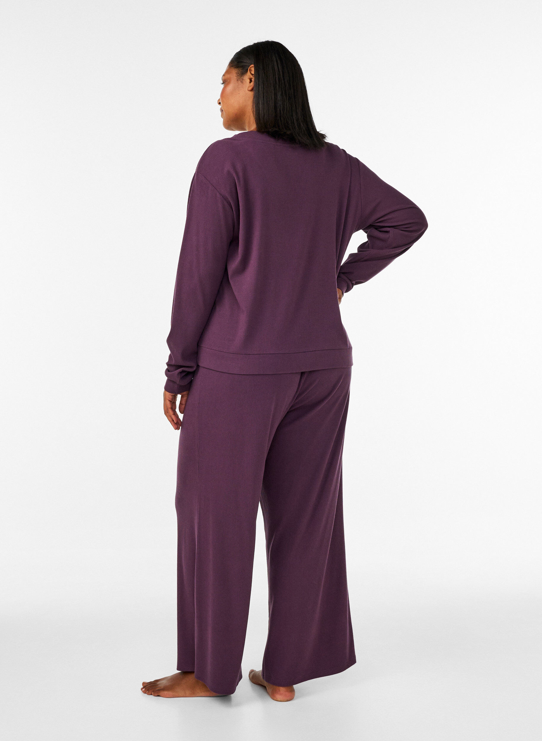 ZizziPantalon en jersey c&ocirc;tel&eacute; &agrave; jambes amples, Violet, Model image number 2