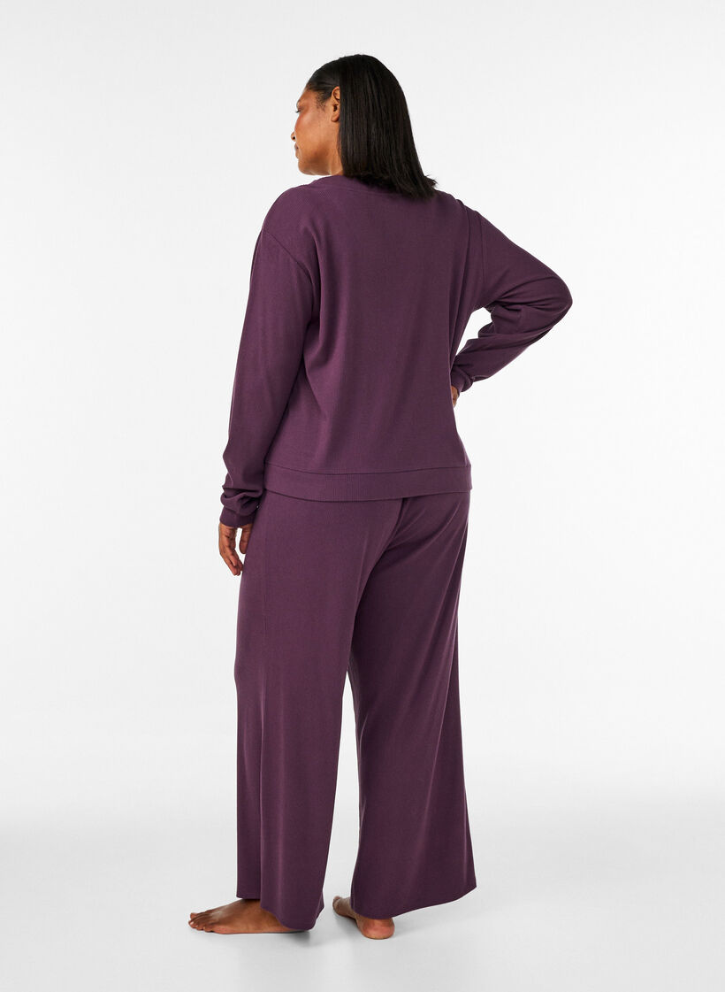Pantalon en jersey c&ocirc;tel&eacute; &agrave; jambes amples, Violet, Model image number 2