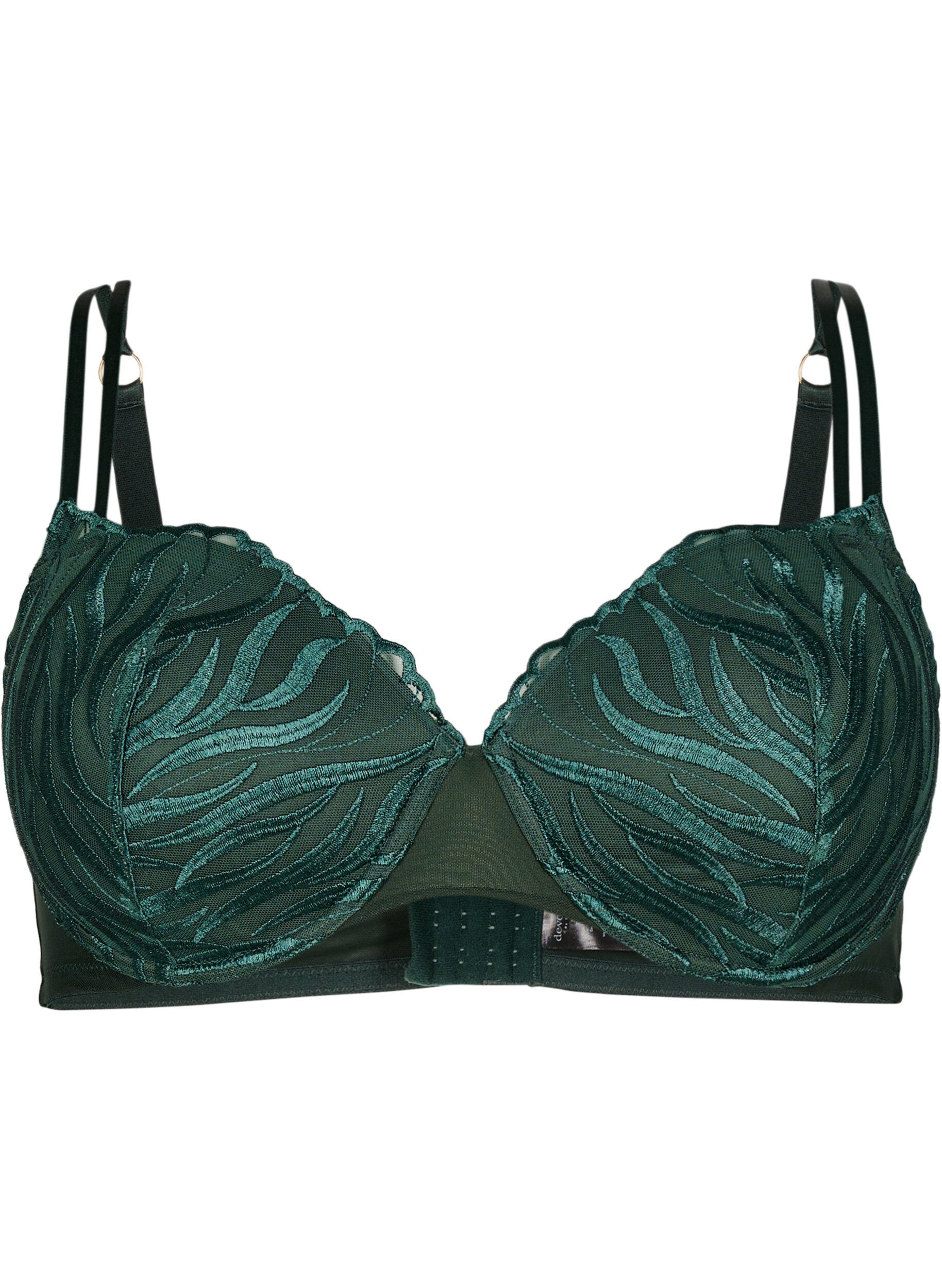 Zizzi Soutien-gorge moul&eacute; &agrave; motif brod&eacute;, Vert fonc&eacute;, Packshot image number 0