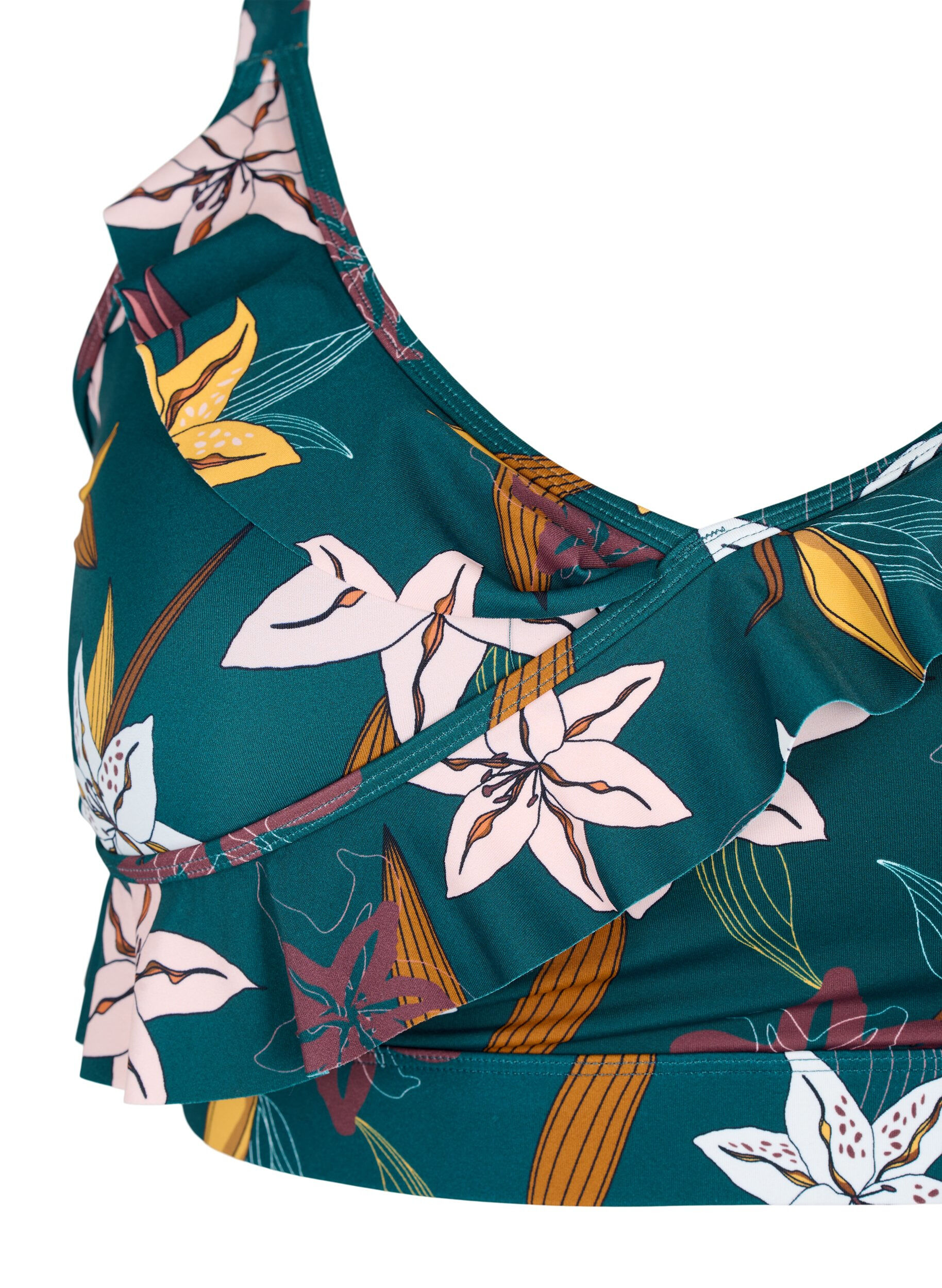 ZizziSoutien-gorge de bikini &agrave; fleurs avec d&eacute;tails &agrave; volants, Vert, Packshot image number 2