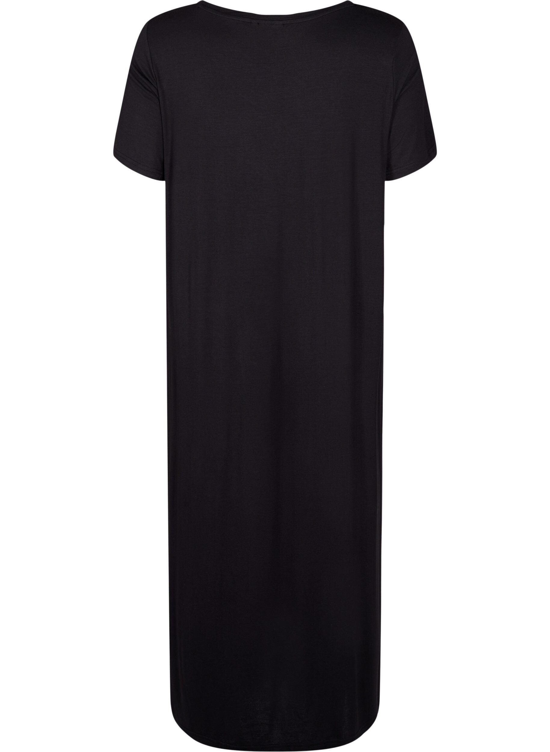 Zizzi Robe midi en viscose &agrave; manches courtes, Black, Packshot image number 1