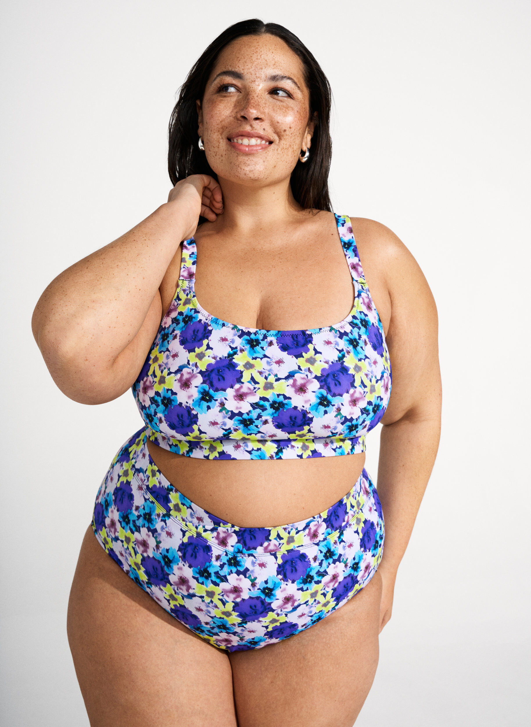 Zizzi Bas de bikini fleuri taille haute, Violet, Image image number 0