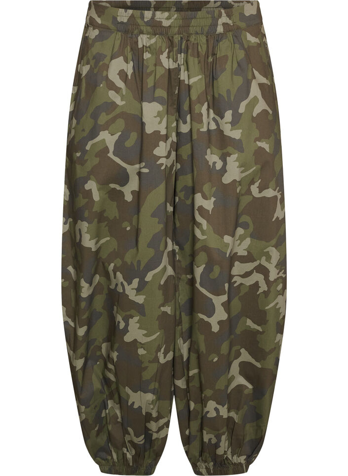 Pantalon ballon &agrave; taille haute et imprim&eacute; int&eacute;gral, Vert Kaki, Packshot image number 0