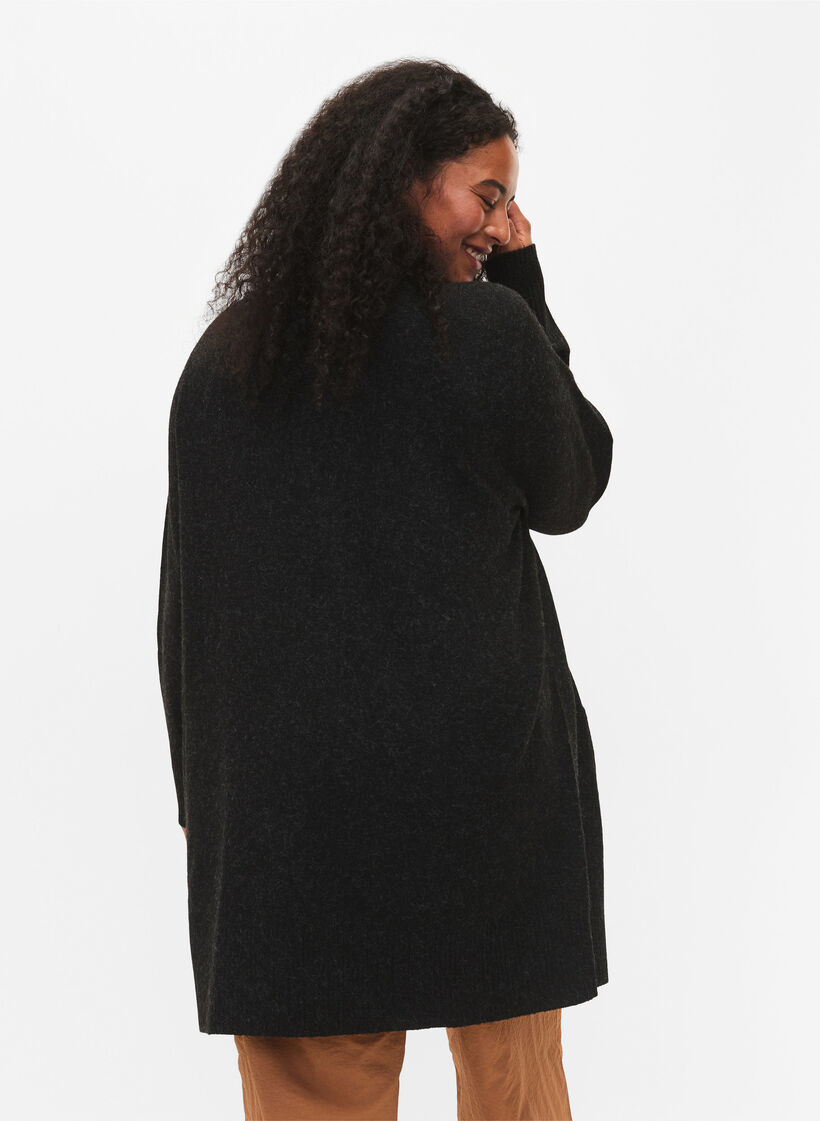 Cardigan tricot&eacute; mouchet&eacute; avec poches, Gris anthracite, Model image number 2