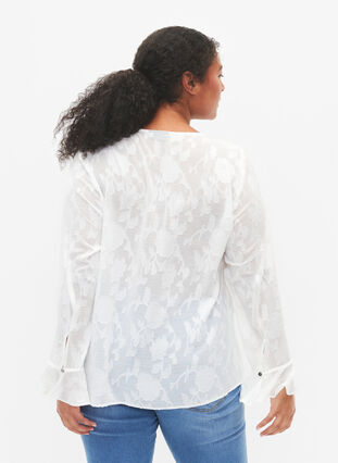 Chemise à manches longues avec look jacquard, Bright White, Model image number 1