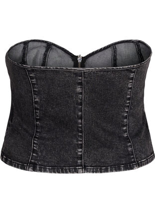 Top corset en denim avec fermeture éclair, Black, Packshot image number 1