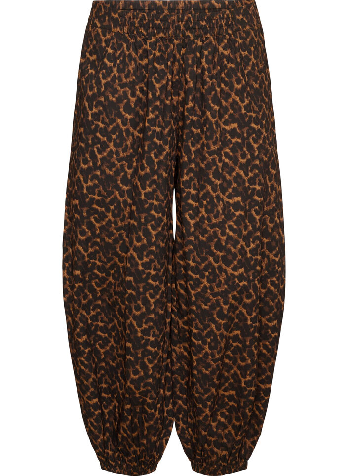 Pantalon ballon &agrave; taille haute et imprim&eacute; int&eacute;gral, Marron, Packshot image number 0